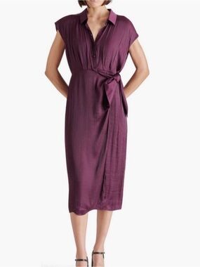 Steve Madden NEW Desiree Faux Wrap Midi Dress M Medium Beet Burgundy
